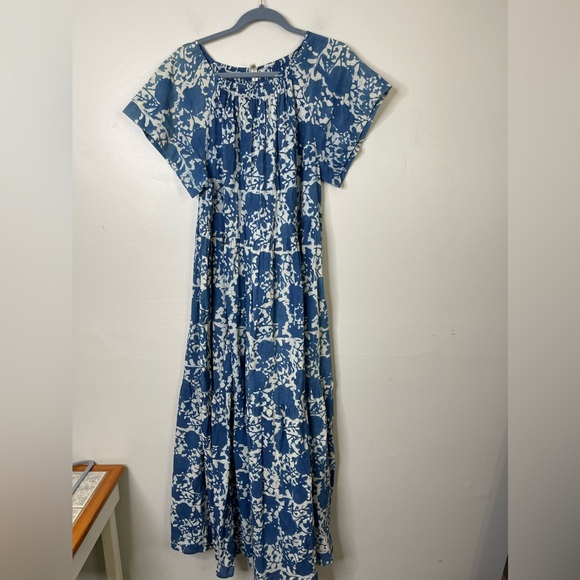 Mirth Caftans VIENNA MAXI DRESS in Blue Floral Sz XL Handcrafted in India Cotton - Picture 6 of 14